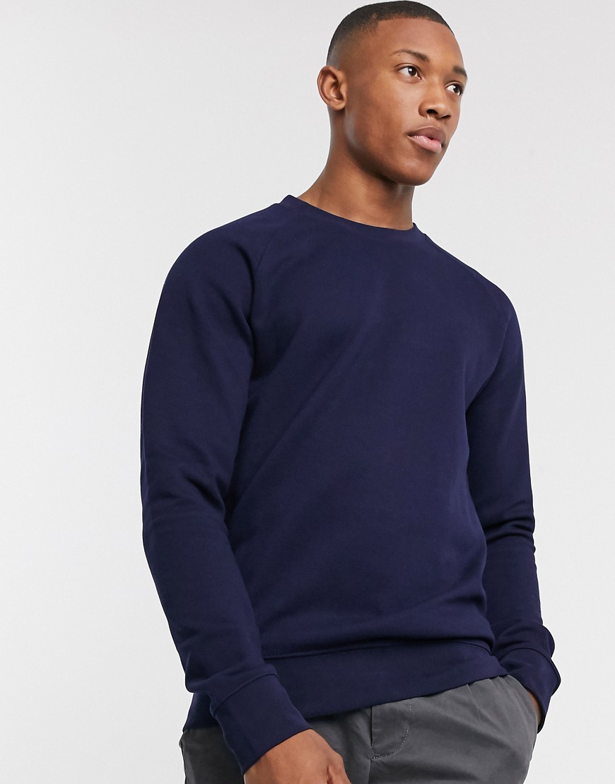 Selected Homme organic cotton pique crew neck sweat in navy