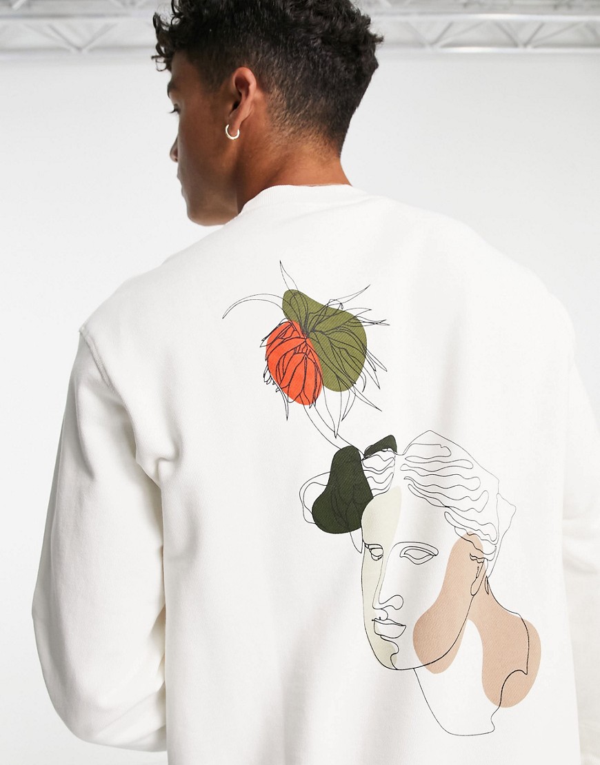 Selected Homme organic cotton relaxed sweat with face sketch back print in off white