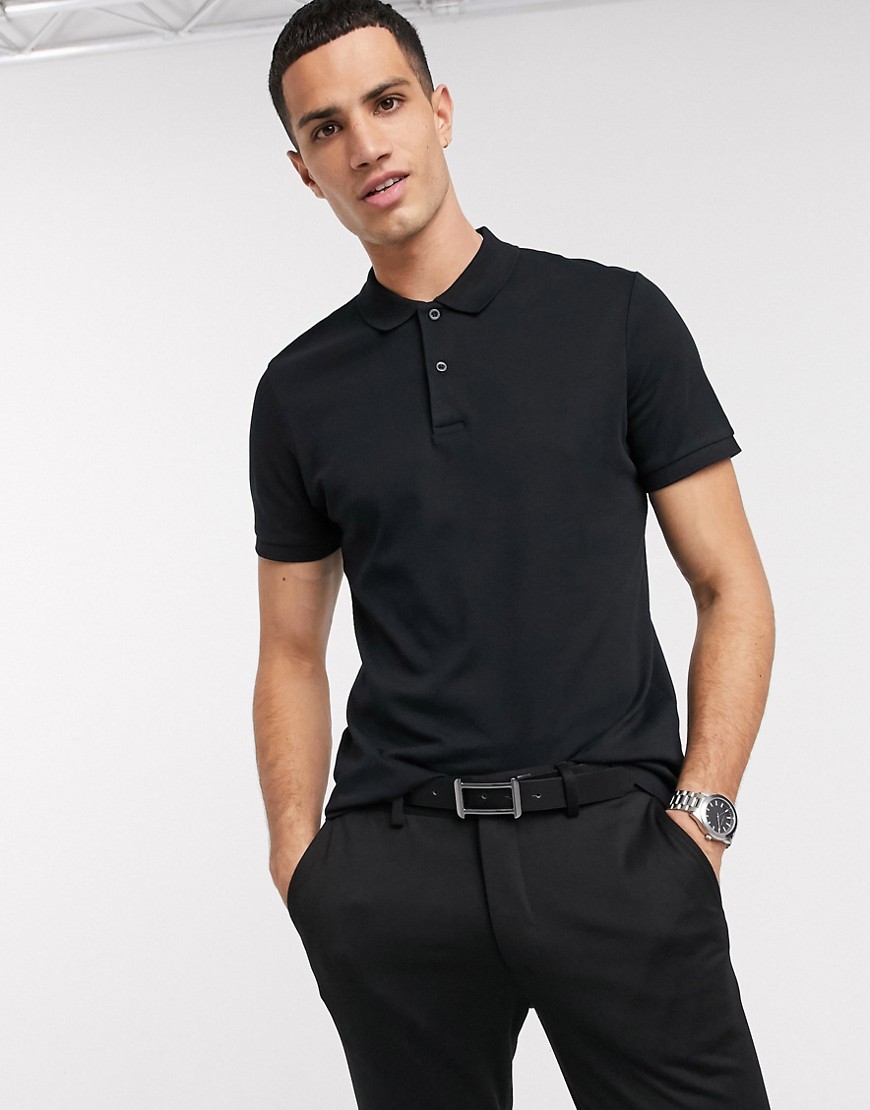Selected Homme organic cotton slim fit polo in black