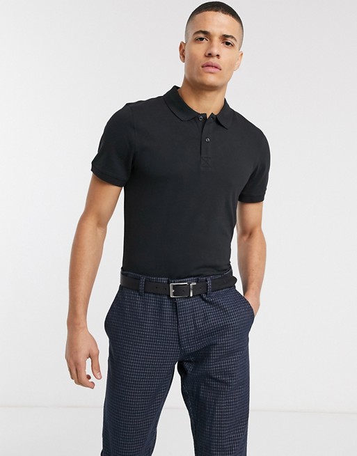 Selected Homme organic cotton stretch polo in black