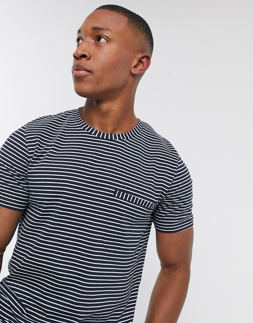 Selected Homme organic cotton stripe pocket t-shirt in navy