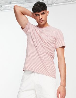 Selected Homme cotton stripe t-shirt in pink - LPINK