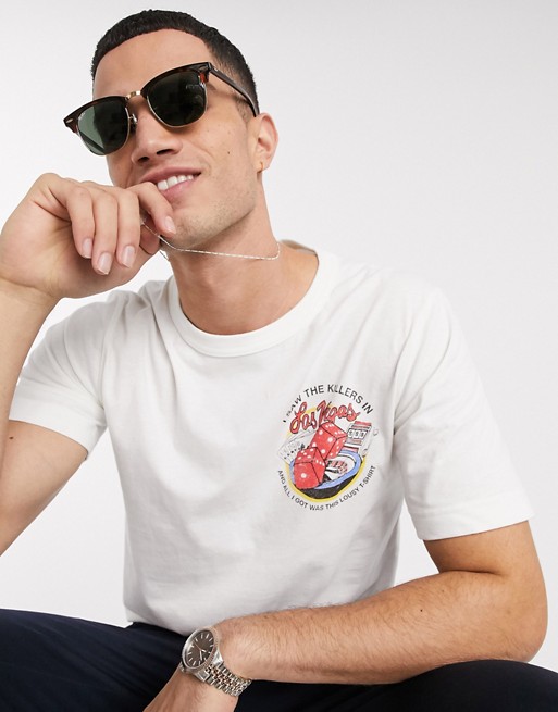 Selected Homme organic cotton The Killers logo brushed cotton t-shirt in white