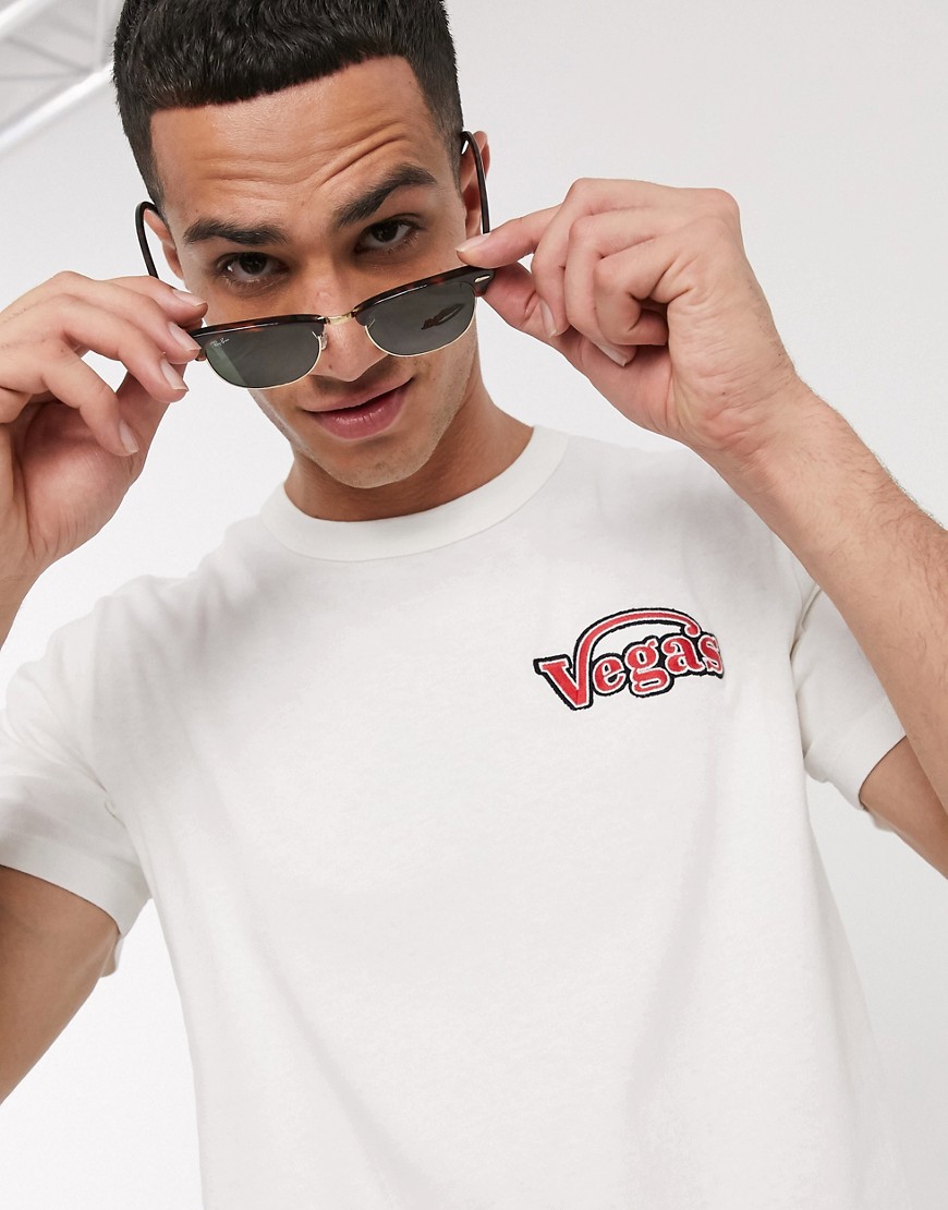Selected Homme organic cotton Vegas embroidered t-shirt in off white