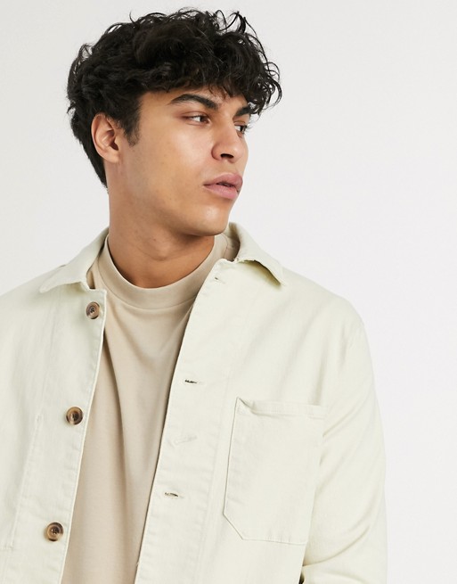 Selected Homme organic cotton workwear overshirt jacket in off-white