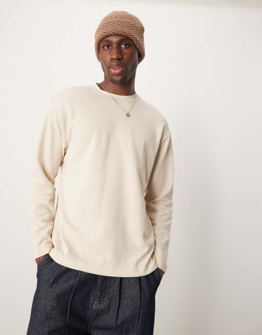 Selected Homme - Oscar - Maglietta oversize a maniche lunghe color crema