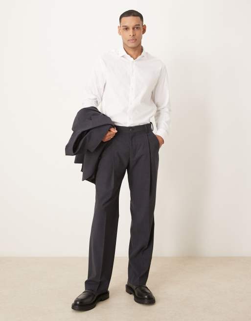 Selected Homme – Otto – Hose aus Wollmix in Dunkelgrau meliert mit lockerem Schnitt