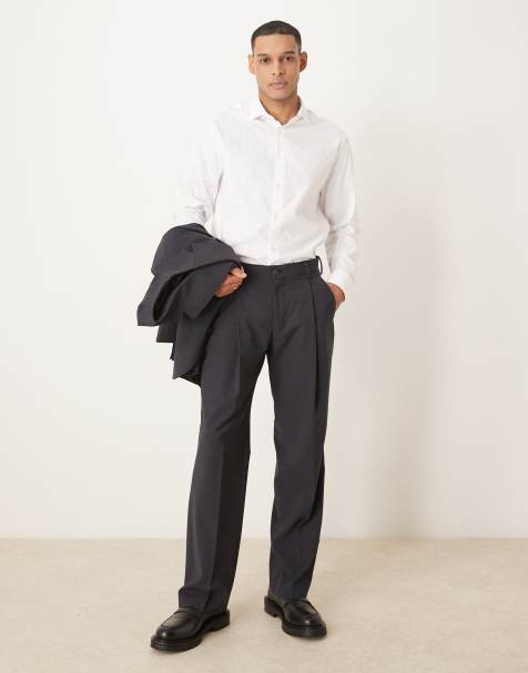 Selected Homme Otto relaxed fit wool blend trouser in dark grey melange - view 1