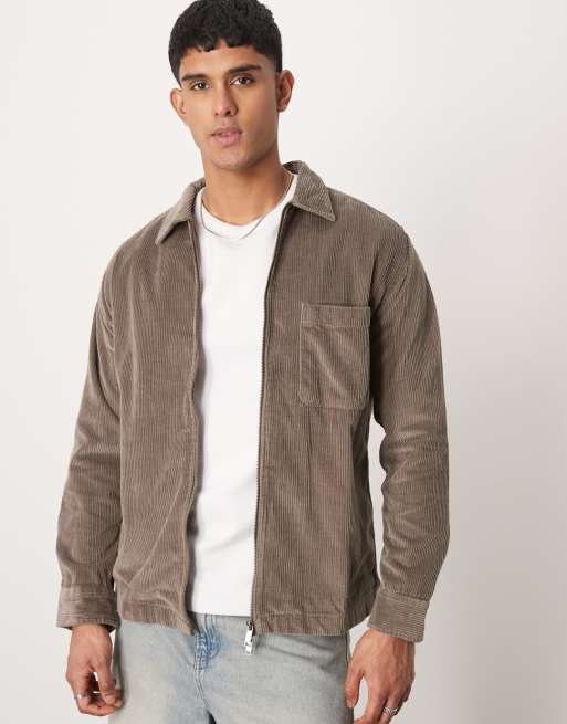 Selected Homme - Overhemd met corduroy met rits in lichtbruin