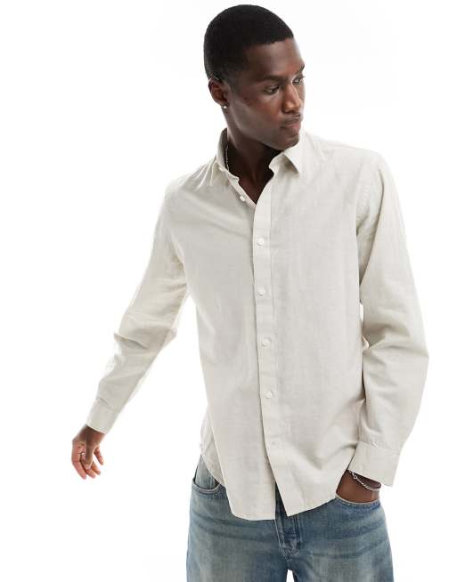 Selected Homme - Overhemd met lange mouwen van linnenmix in beige 
