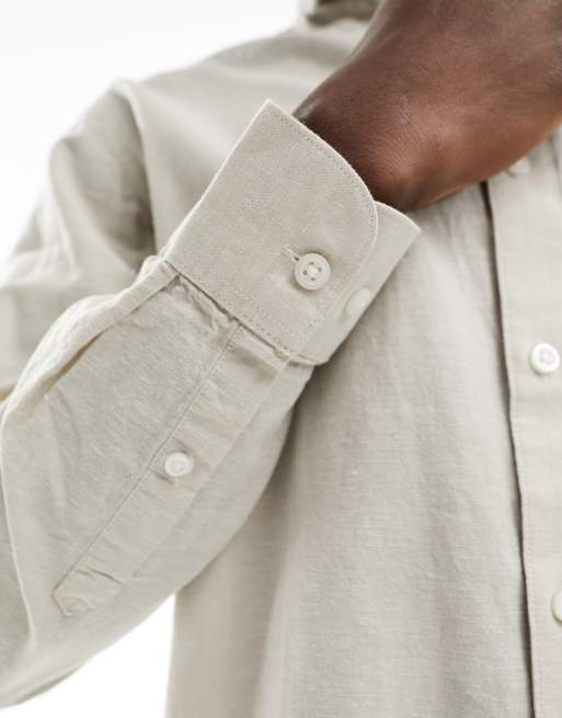 Selected Homme - Overhemd met lange mouwen van linnenmix in beige , 3 van 4