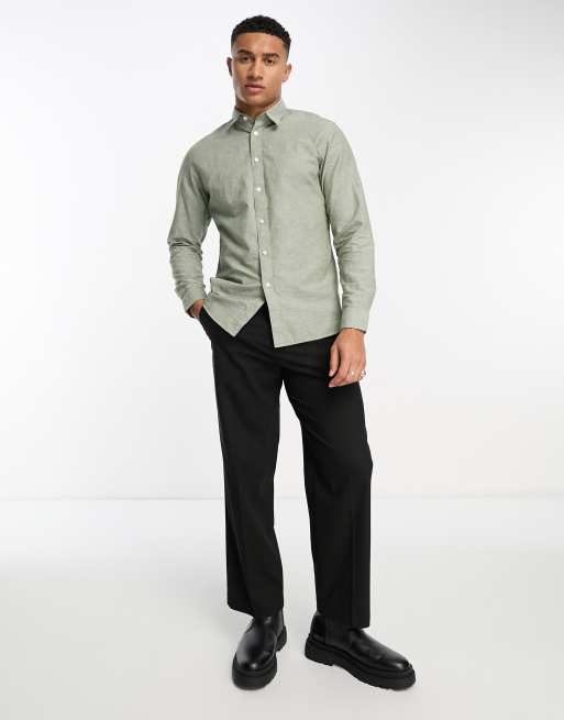 Selected Homme - Overhemd met lange mouwen van linnenmix in groen, 2 van 4
