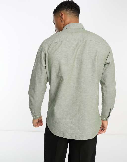 Selected Homme - Overhemd met lange mouwen van linnenmix in groen, 4 van 4