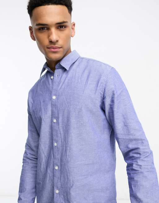 Selected Homme - Overhemd met lange mouwen van linnenmix in middenblauw , 3 van 4