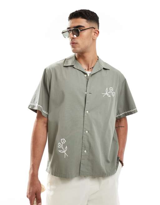 Selected Homme - Overhemd met reverskraag en bloemenprint in crème en groen