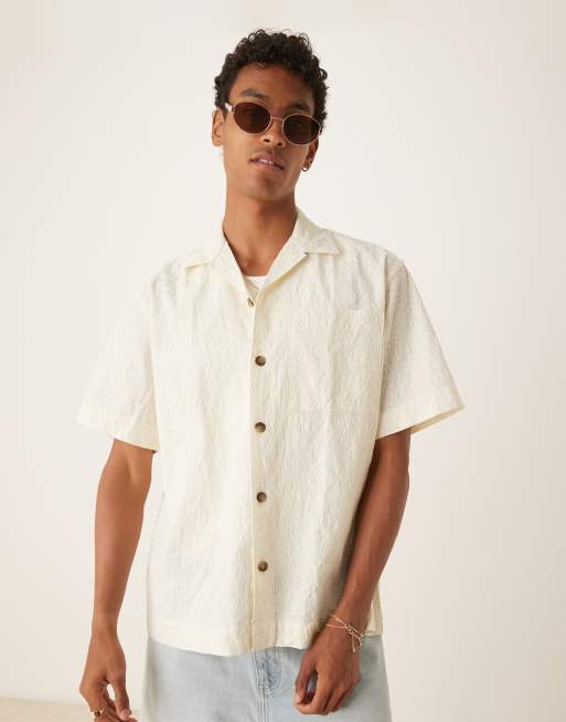 Selected Homme - Overhemd met structuurpatroon in crème