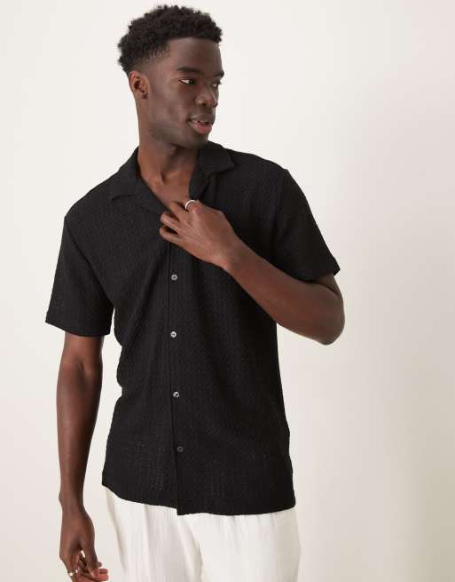 Selected Homme - Overhemd met textuur en reverskraag in zwart