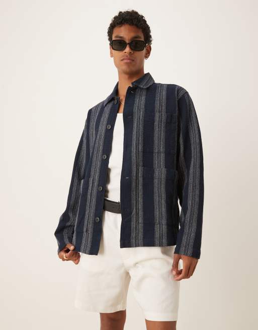 Selected Homme - Overhemd met wafelstructuur en strepen in marineblauw