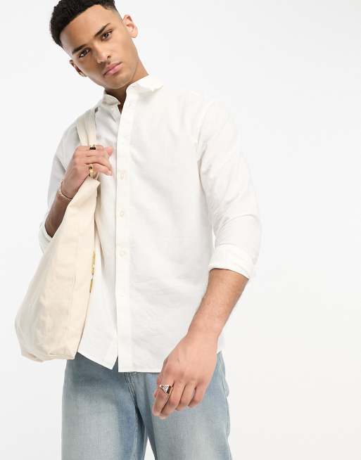 Selected Homme - Overhemd van linnenmix met lange mouwen in wit 