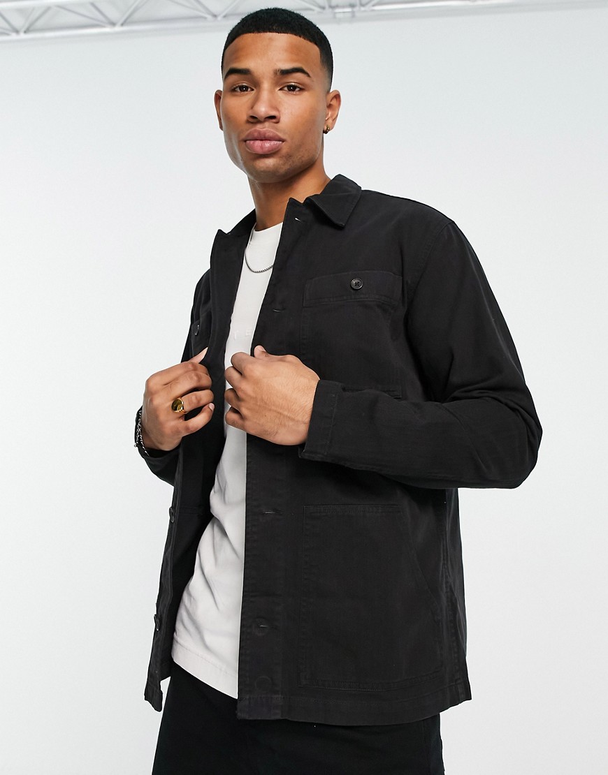 Selected Homme Cotton Cord Overshirt With Double Pocket In Black - Black