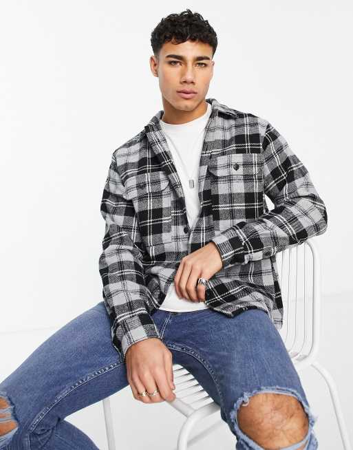 Selected Homme overshirt in gray check | ASOS