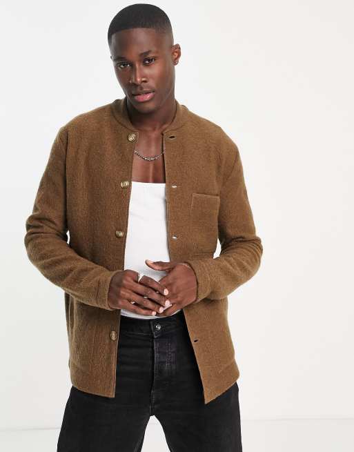 Selected Homme - Overshirt van vervilte wol in bruin