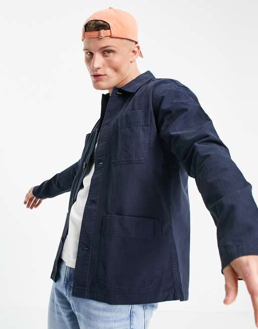 Selected Homme overshirt with four pockets in washed navy