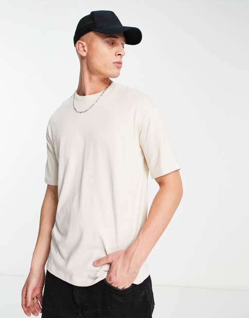 Selected Homme oversize fit T-shirt with disco back print in beige