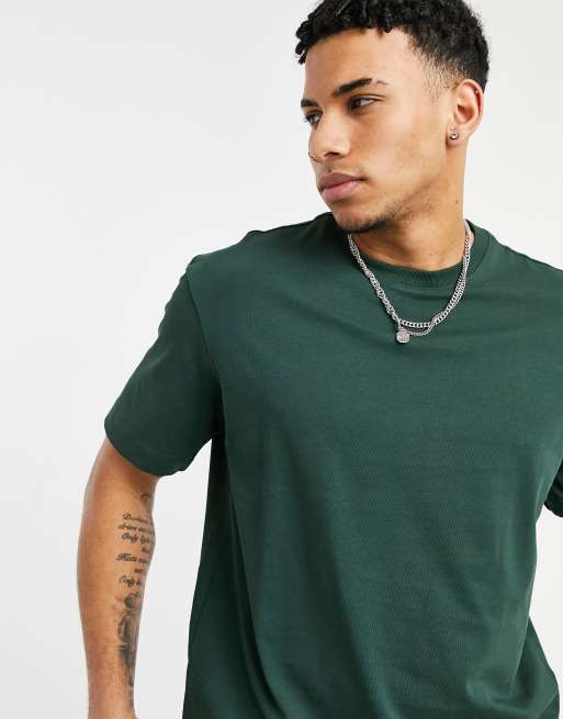 Selected Homme oversize heavy weight t shirt in green cotton MGREEN