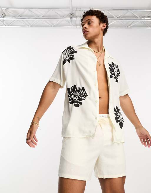 Selected Homme – Oversize-Hemd in Weiß mit Reverskragen und Blumenprint
