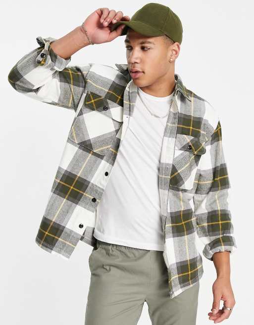 Selected Homme – Oversize-Hemdjacke in Khakigrün kariert