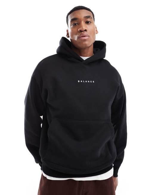 Selected Homme Oversize Kapuzenpullover in Schwarz mit Balance Print in runder Optik am Rucken