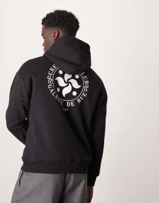 Selected Homme – Oversize-Kapuzenpullover in Schwarz mit rundem Rückenprint - view 1