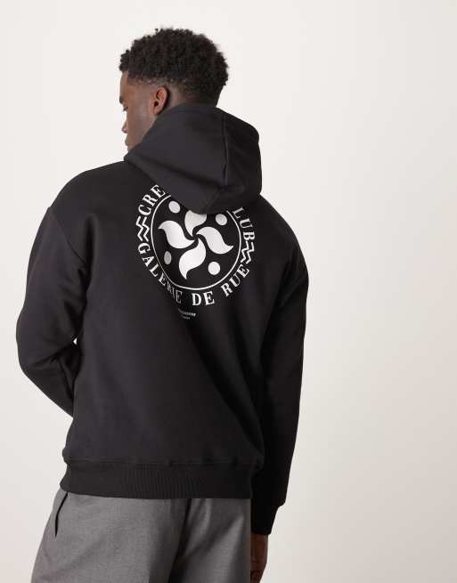 Selected Homme – Oversize-Kapuzenpullover in Schwarz mit rundem Rückenprint