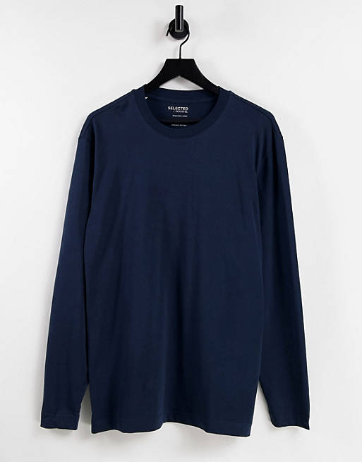 Selected Homme oversize long sleeve top in navy