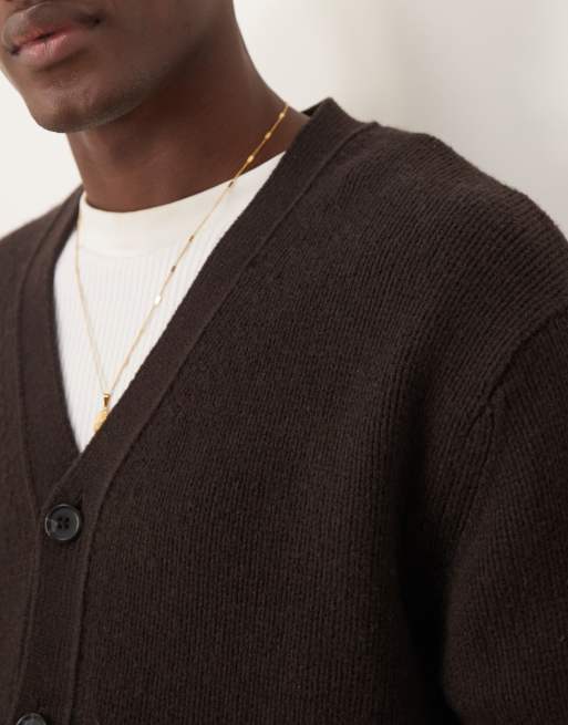 Selected Homme – Oversize-Strickjacke aus Wolle in Braun, 3 von 4