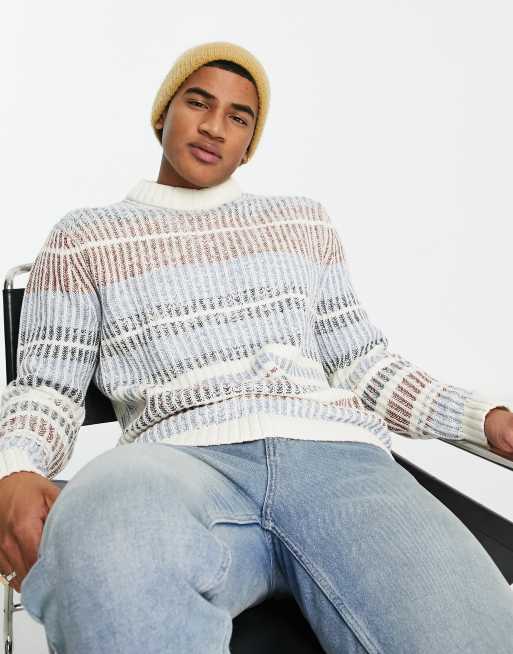 Selected Homme – Oversize-Strickpullover in Ecru mit Streifen im Farbverlauf-Look