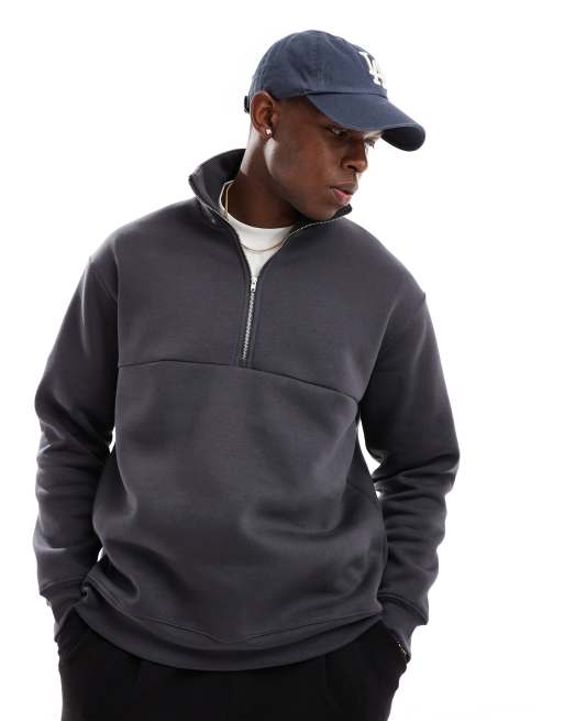 Selected Homme – Oversize-Sweatshirt in Anthrazit mit kurzem Reißverschluss