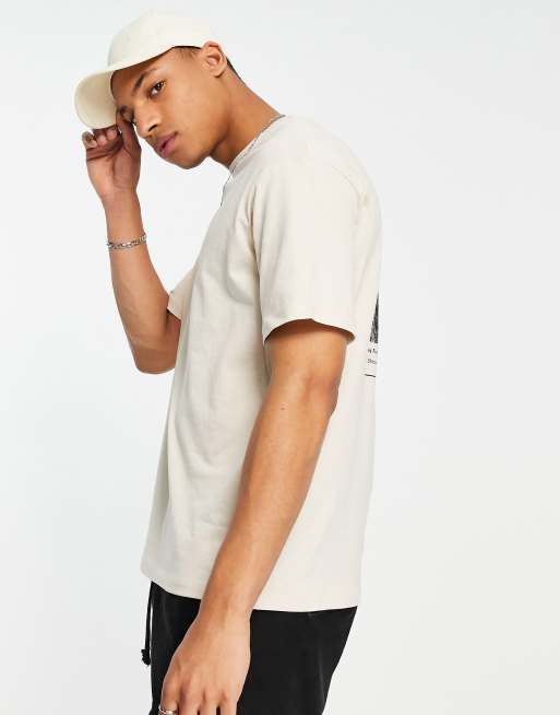 Selected Homme – Oversize-T-Shirt in Beige mit Pilz-Print am Rücken, 3 von 4