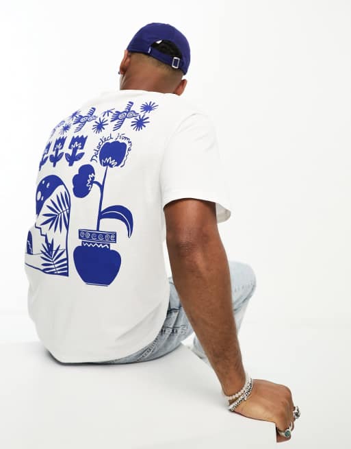 Selected Homme – Oversize-T-Shirt in Weiß mit griechischem Rückenprint