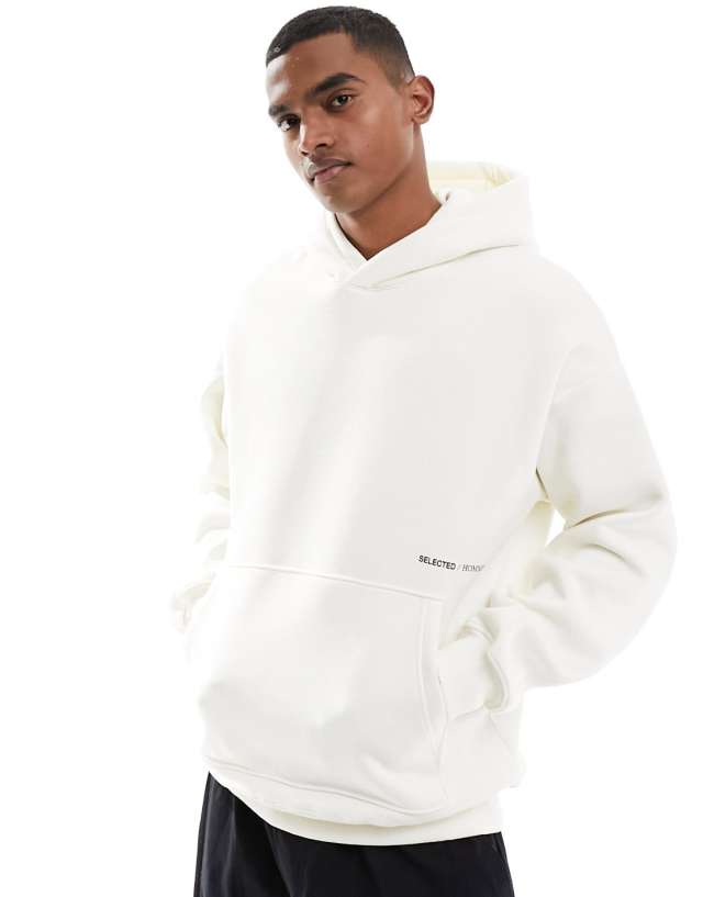 Selected Homme - oversized boxy hoodie in off white