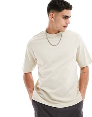 Selected Homme oversized boxy t-shirt in beige