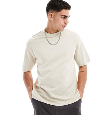 Selected Homme Selected Homme oversized boxy t-shirt in beige-Neutral