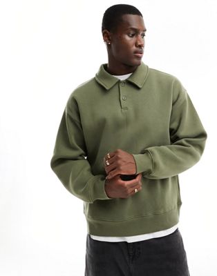 Selected Homme oversized polo sweater in khaki