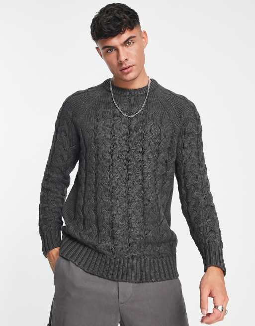 Grey cable knit deals sweater mens