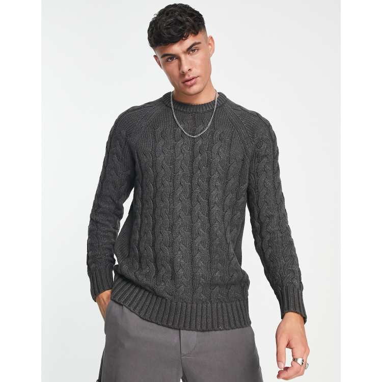 Grey cable shop knit sweater mens