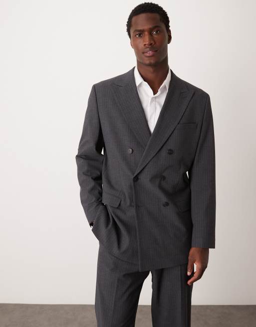 Selected Homme - Oversized colbert met krijtstreep in grijs