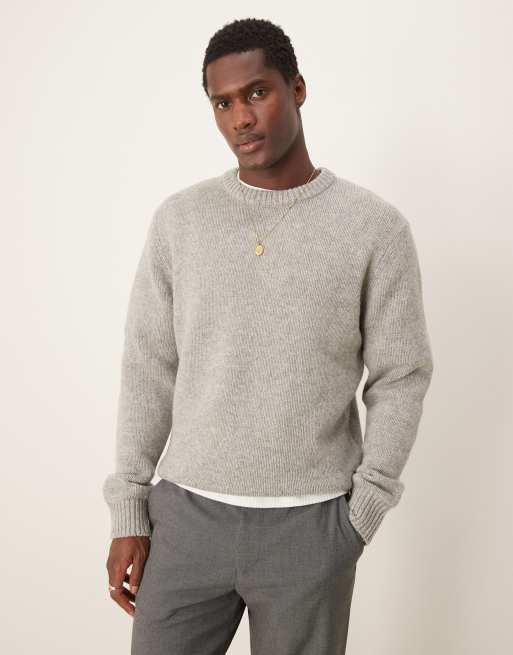 Selected Homme oversized crew knit sweater in gray