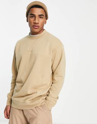 Selected Homme oversized crew neck sweat with logo in beige-Neutral