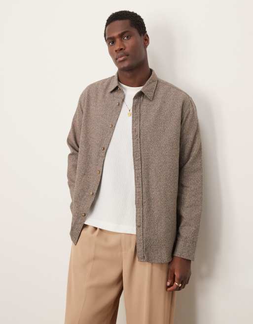 Selected Homme - Oversized flanellen overhemd in bruin